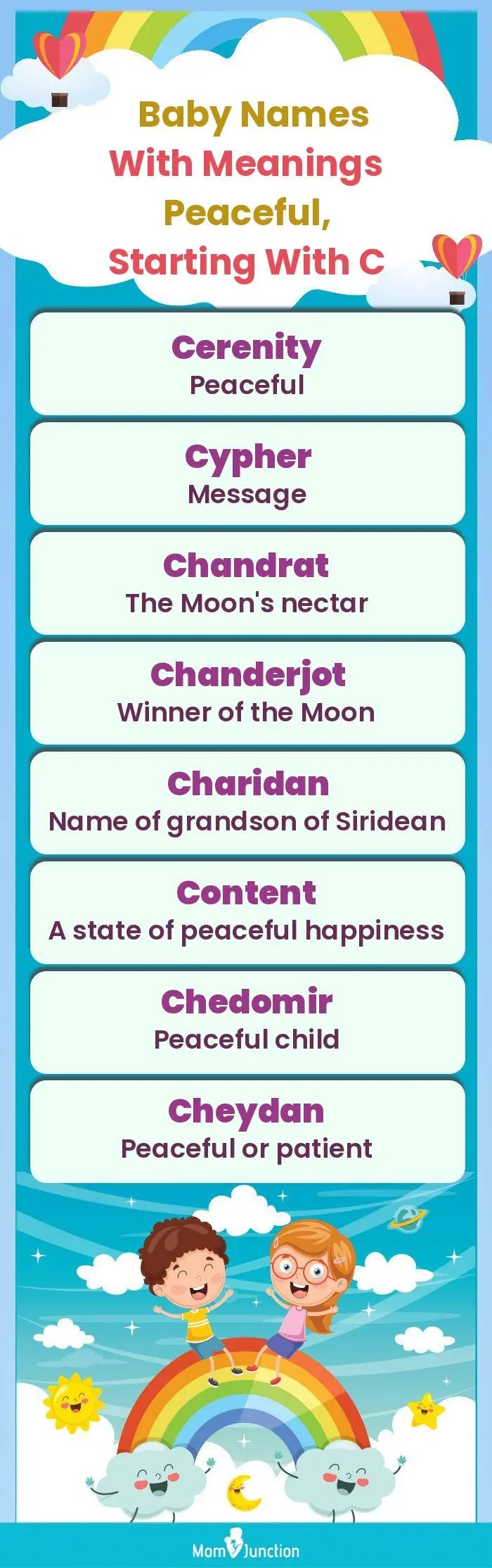  Baby Names with Meanings Peaceful, Starting With C(infographic)