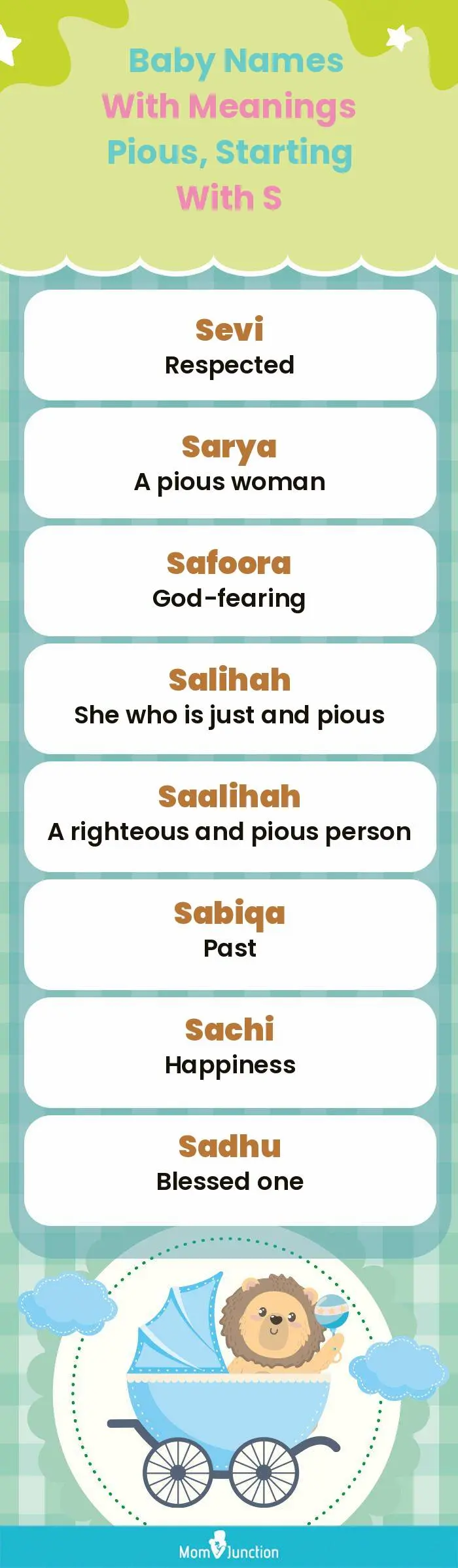  Baby Names with Meanings Pious, Starting With S(infographic)