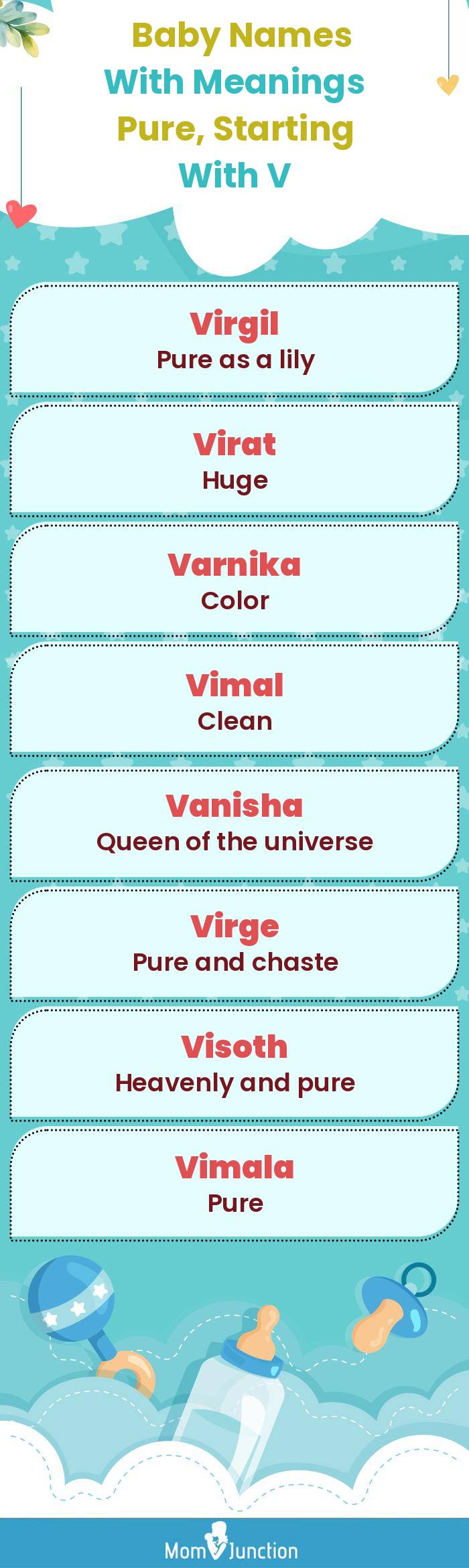  Baby Names with Meanings Pure, Starting With V(infographic)