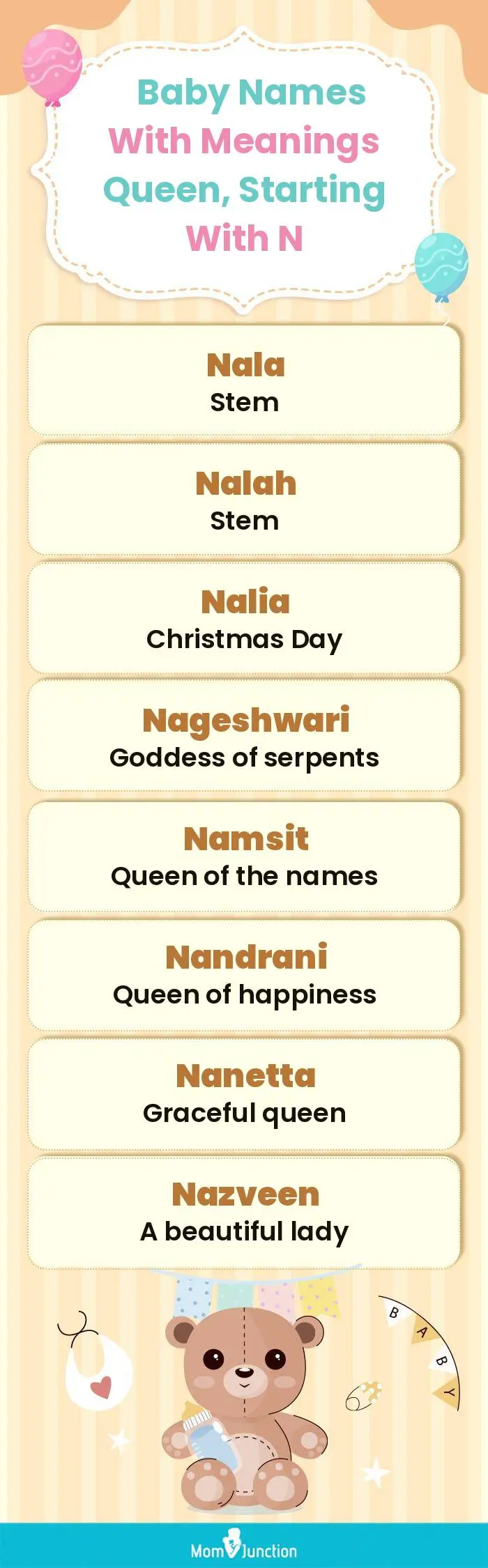  Baby Names with Meanings Queen, Starting With N(infographic)