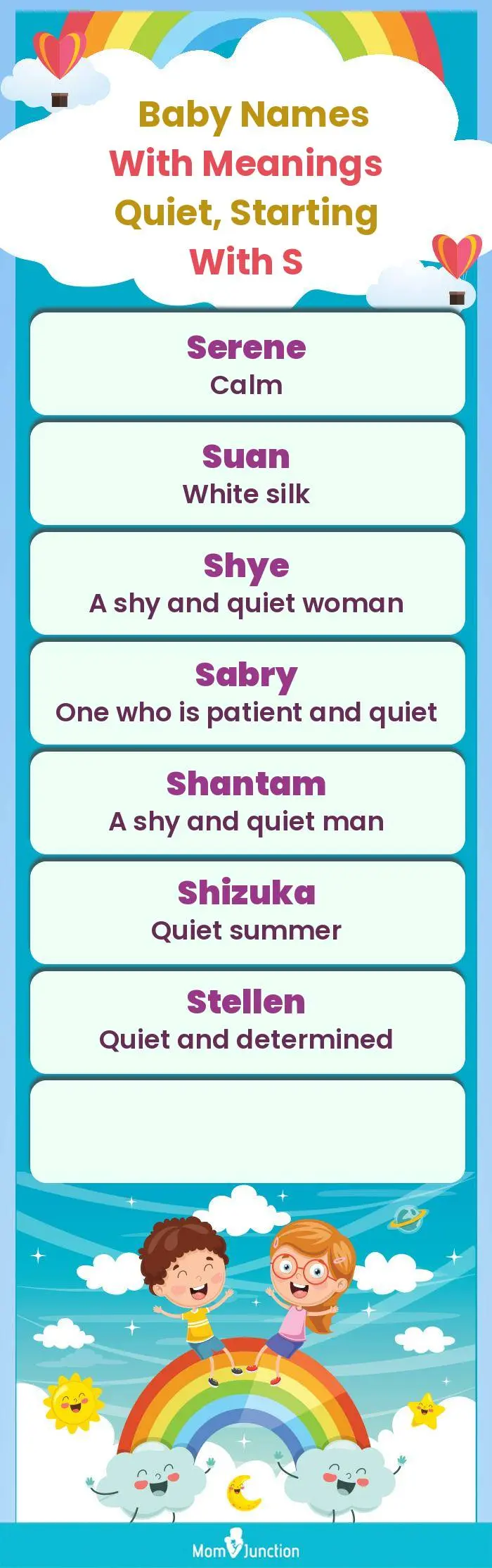  Baby Names with Meanings Quiet, Starting With S(infographic)