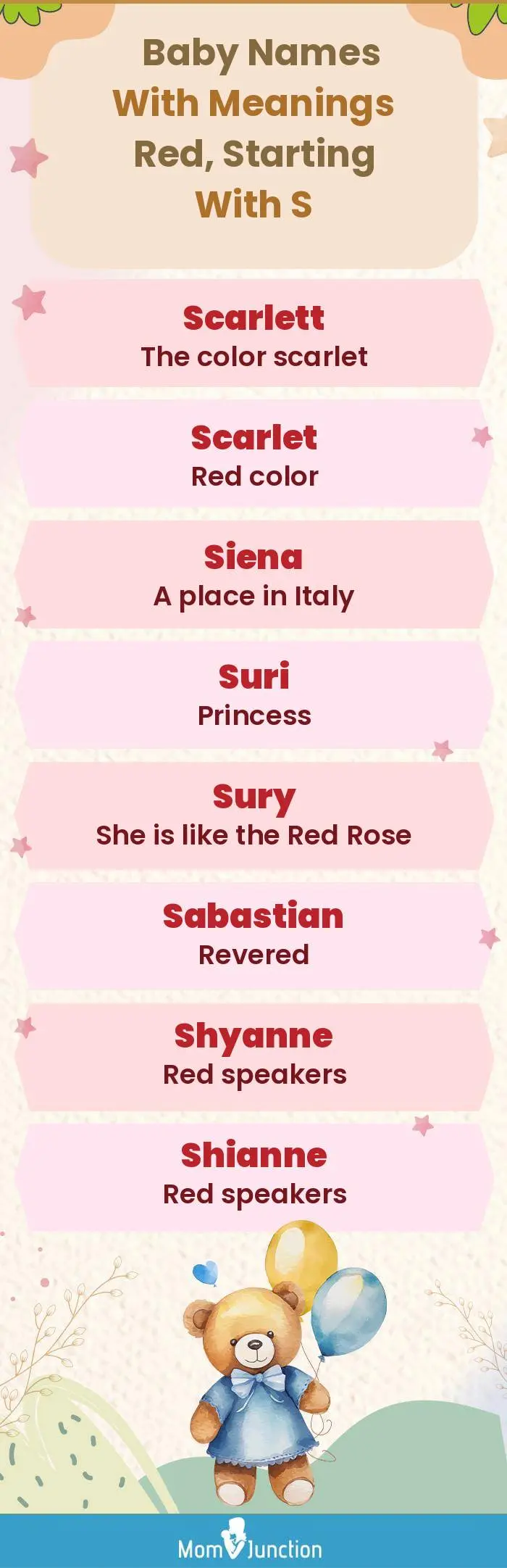  Baby Names with Meanings Red, Starting With S(infographic)