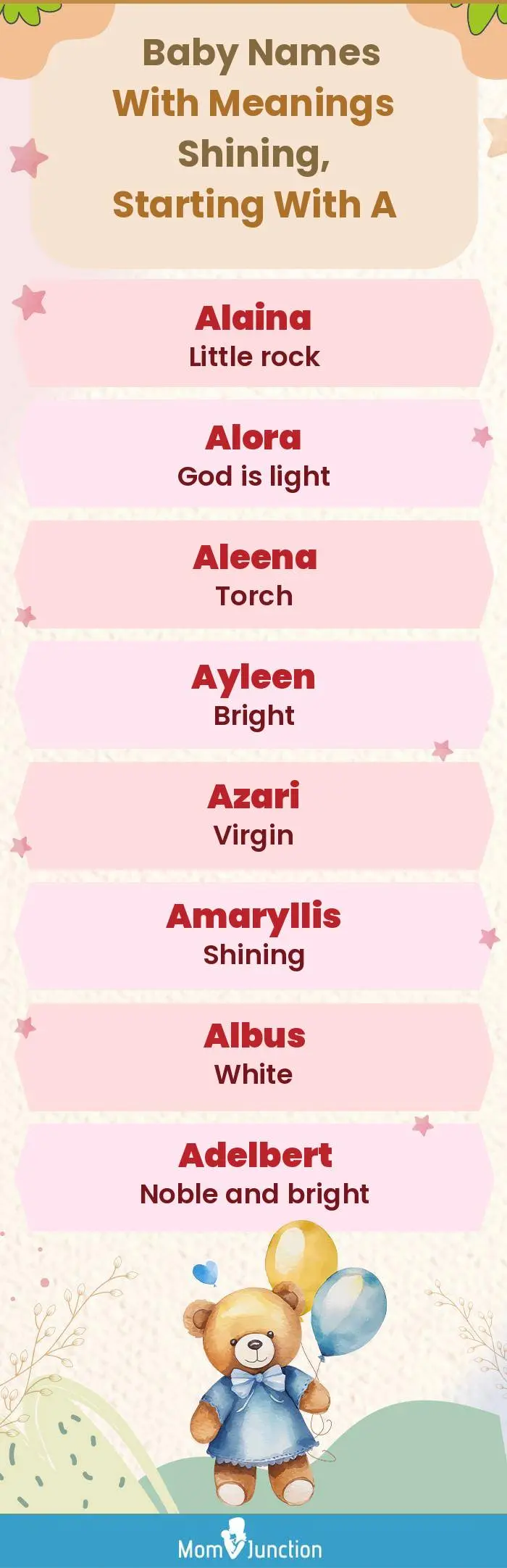  Baby Names with Meanings Shining, Starting With A(infographic)