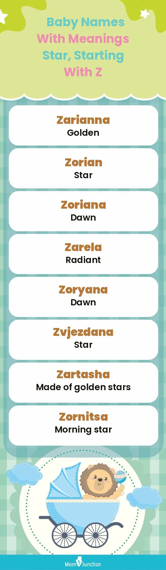  Baby Names with Meanings Star, Starting With Z(infographic)