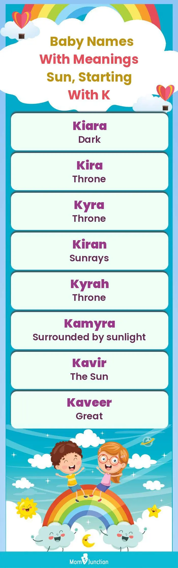  Baby Names with Meanings Sun, Starting With K(infographic)