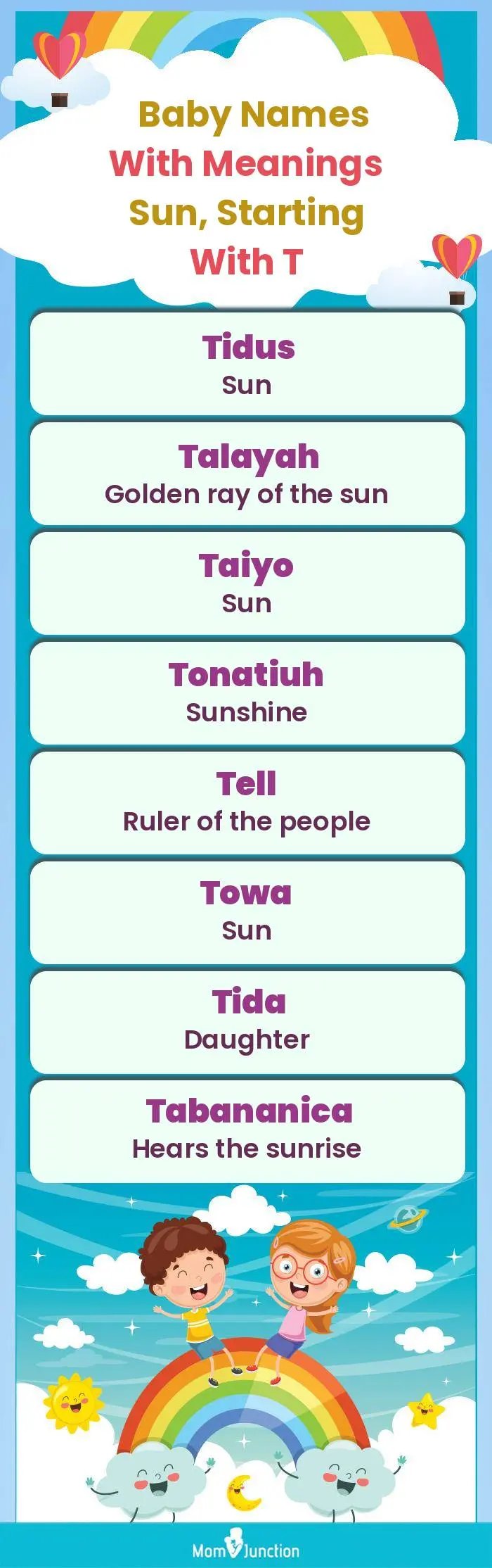  Baby Names with Meanings Sun, Starting With T(infographic)