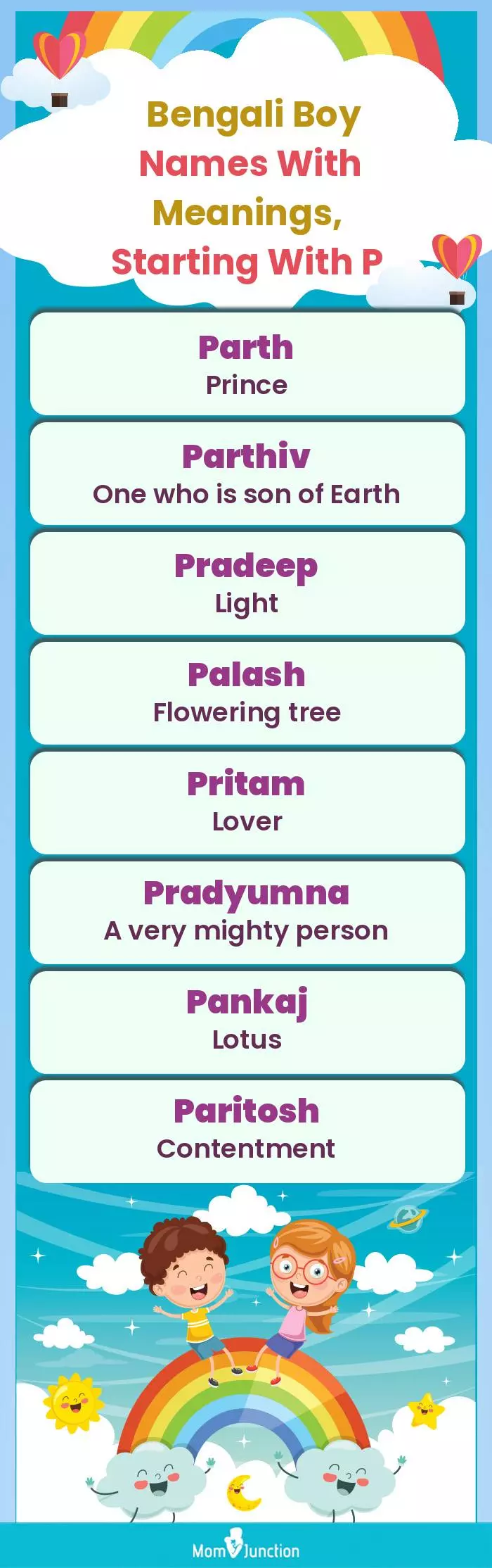  Bengali Boy Names with Meanings, Starting With P(infographic)