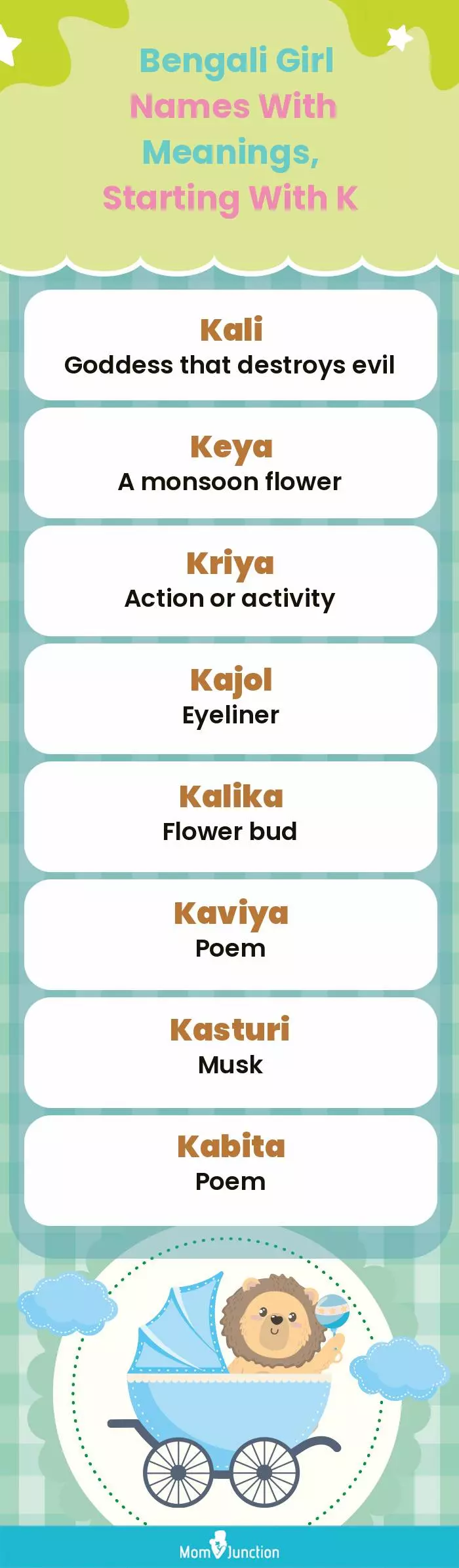  Bengali Girl Names with Meanings, Starting With K(infographic)