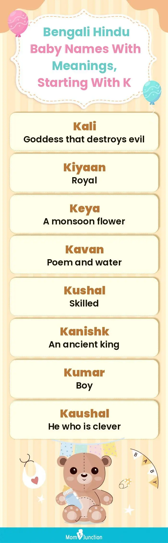  Bengali Hindu Baby Names with Meanings, Starting With K(infographic)