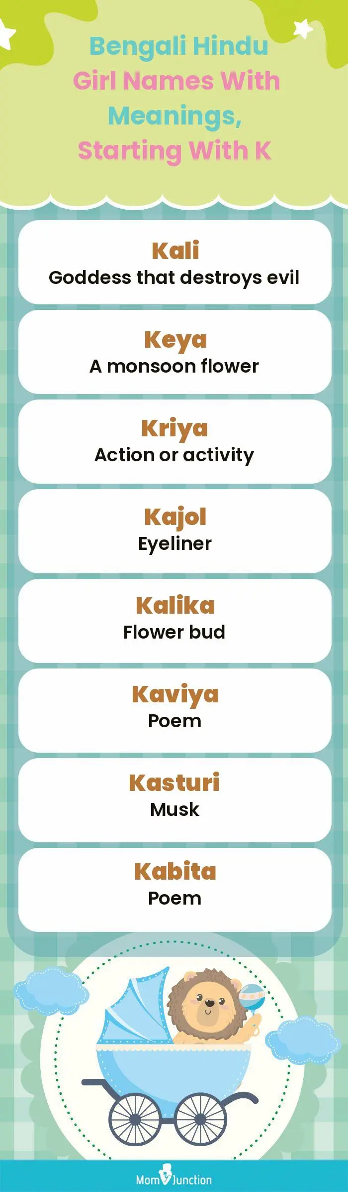  Bengali Hindu Girl Names with Meanings, Starting With K(infographic)