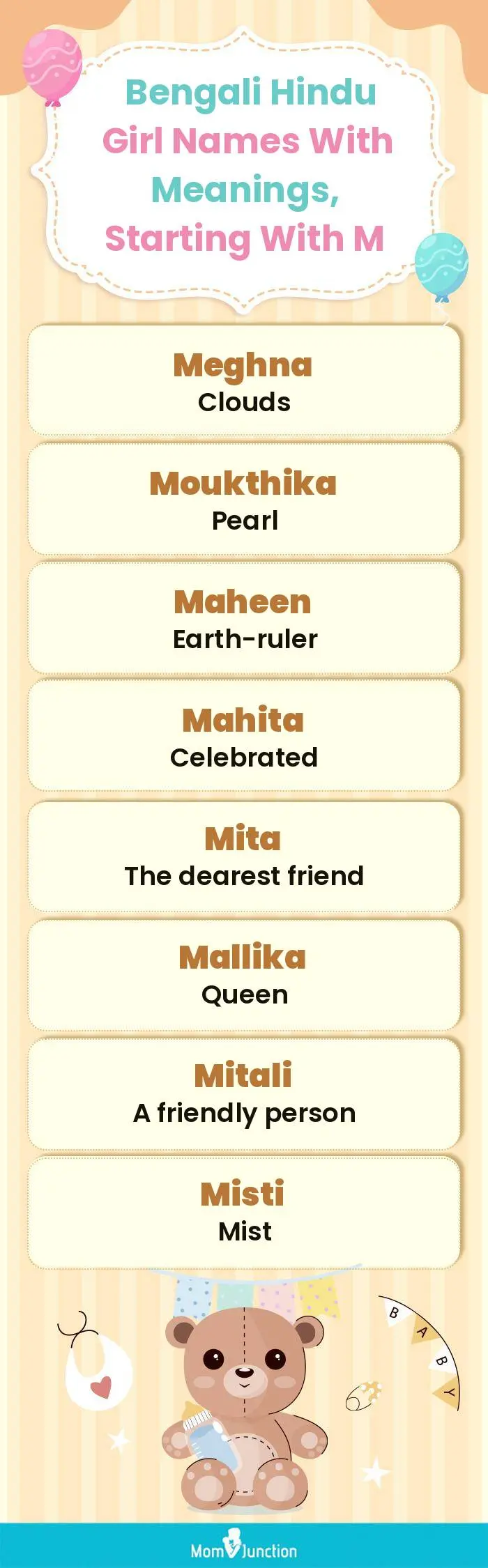  Bengali Hindu Girl Names with Meanings, Starting With M(infographic)