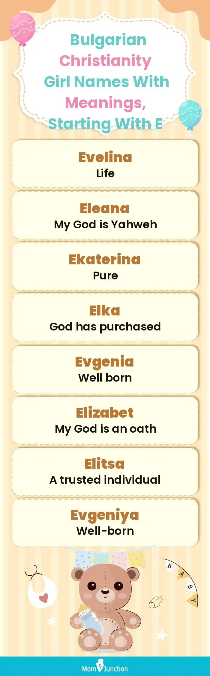  Bulgarian Christianity Girl Names with Meanings, Starting With E(infographic)