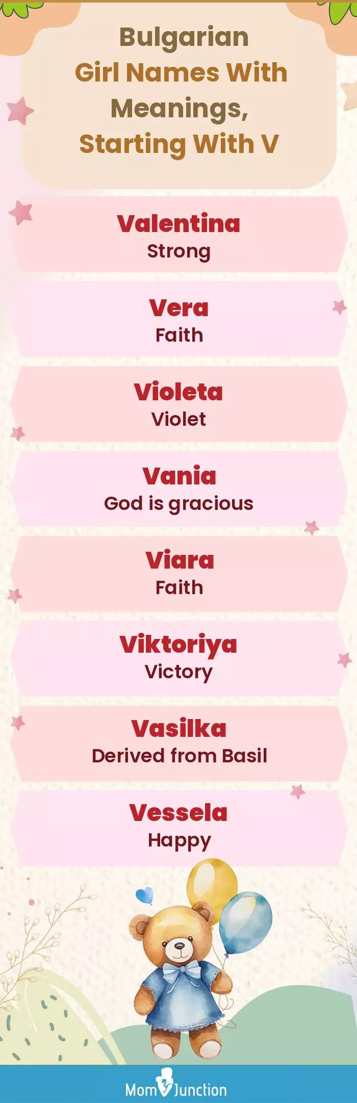  Bulgarian Girl Names with Meanings, Starting With V(infographic)