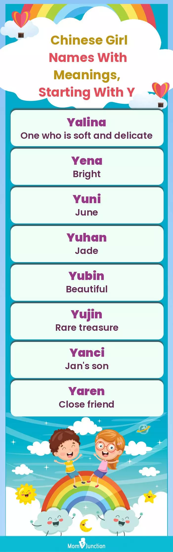  Chinese Girl Names with Meanings, Starting With Y(infographic)