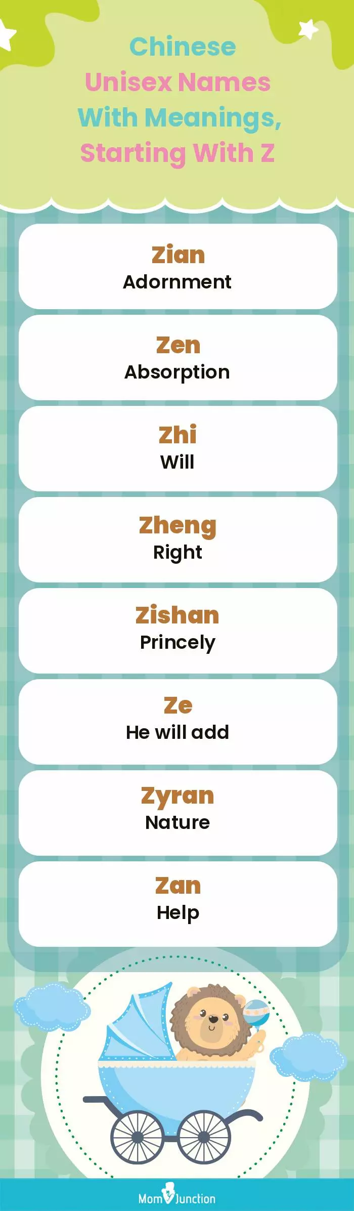  Chinese Unisex Names with Meanings, Starting With Z(infographic)