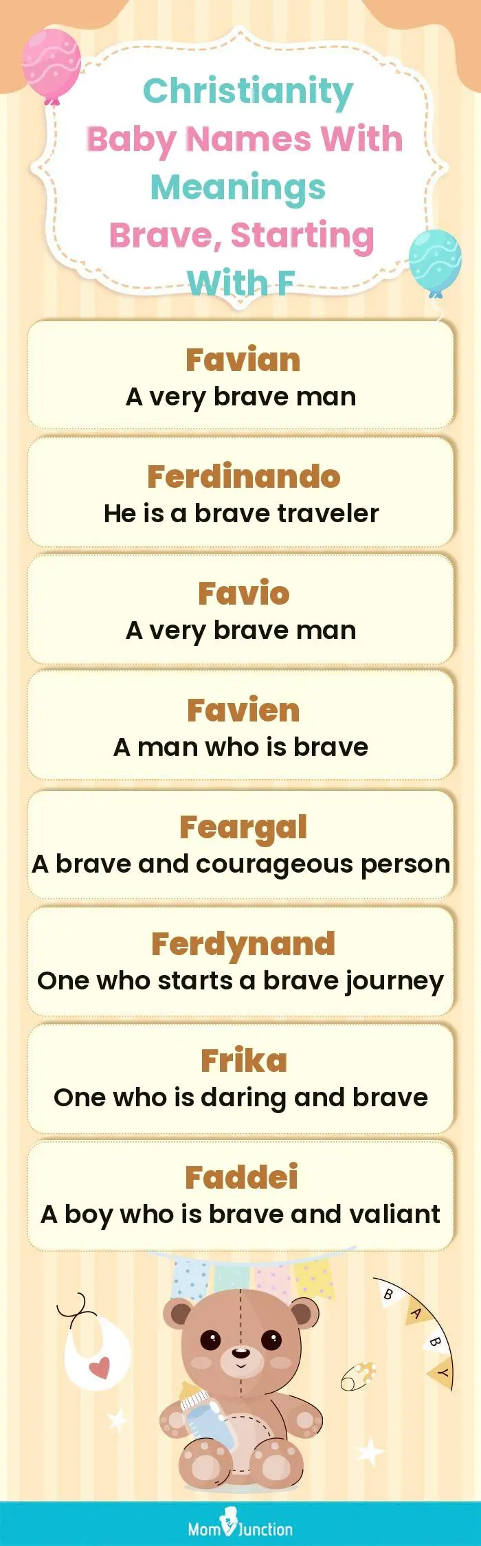  Christianity Baby Names with Meanings Brave, Starting With F(infographic)