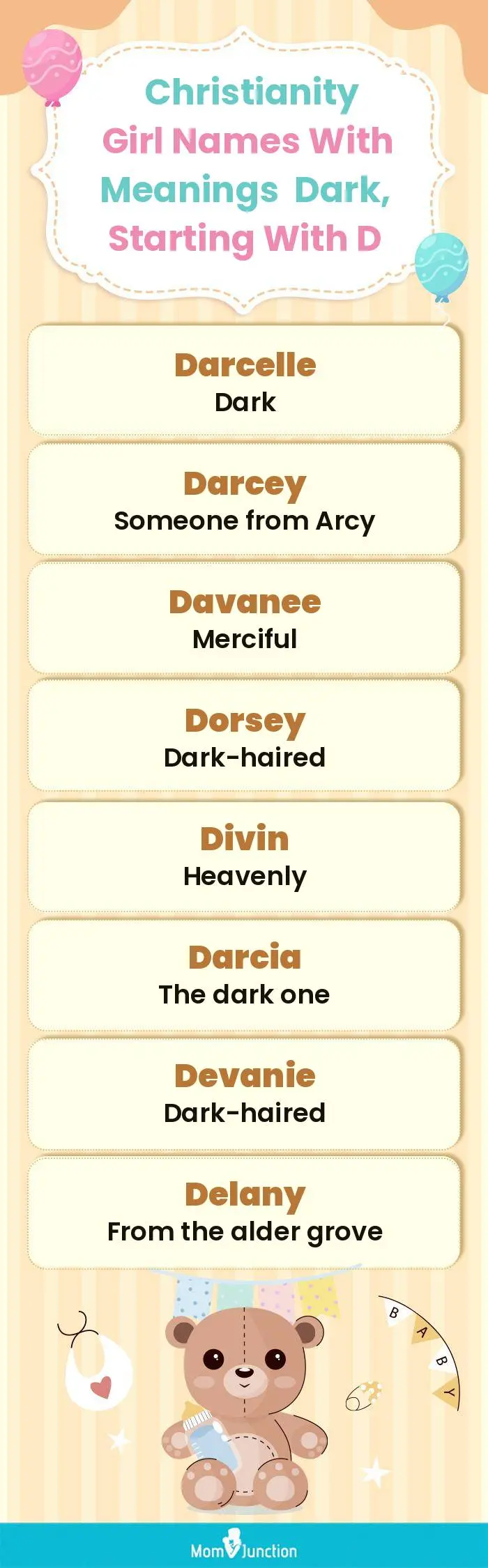  Christianity Girl Names with Meanings Dark, Starting With D(infographic)