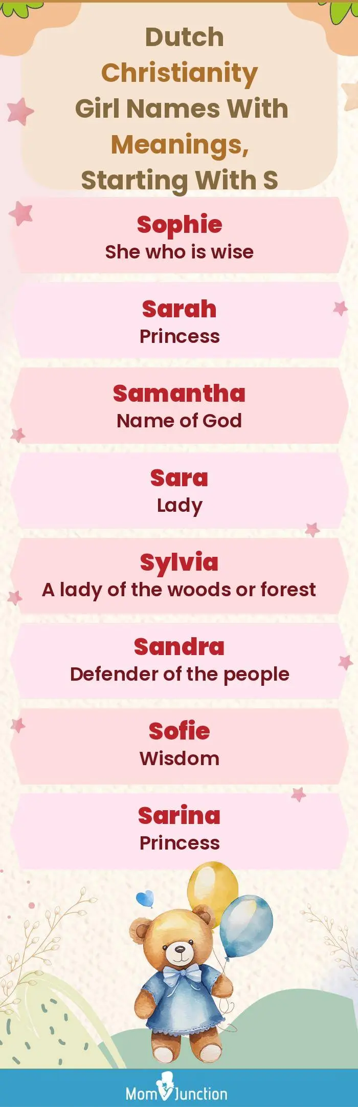  Dutch Christianity Girl Names with Meanings, Starting With S(infographic)