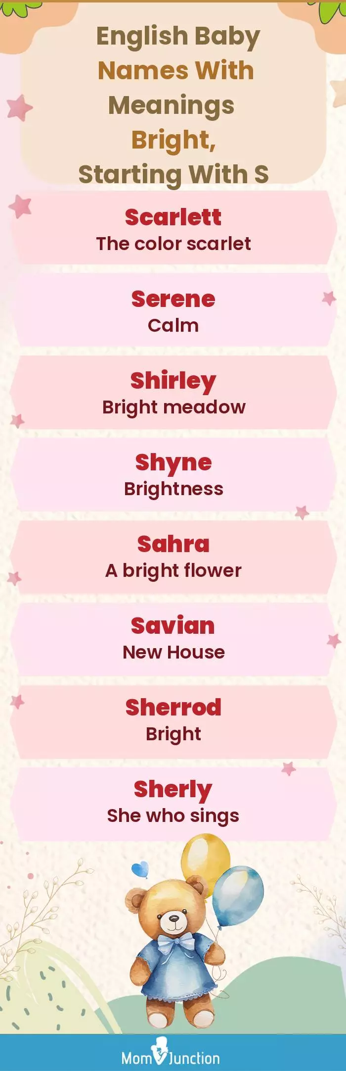  English Baby Names with Meanings Bright, Starting With S(infographic)