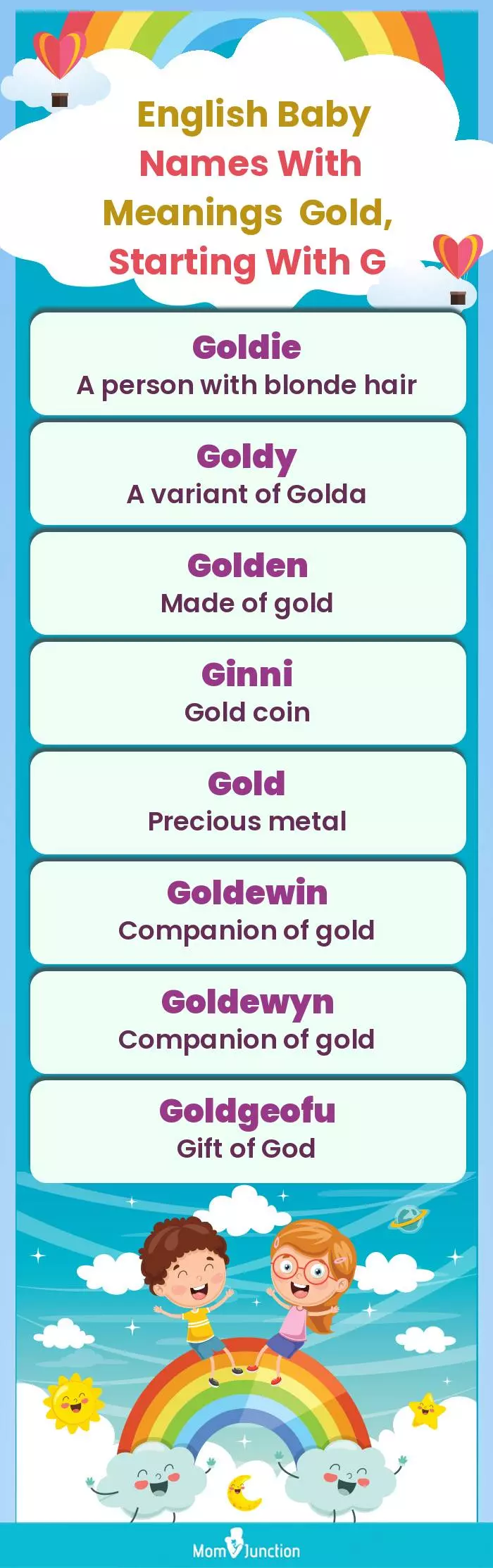 English Baby Names with Meanings Gold, Starting With G(infographic)