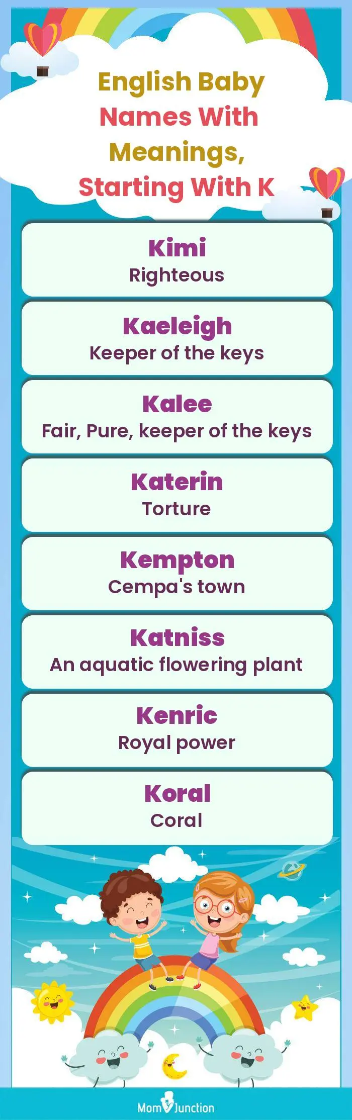  English Baby Names with Meanings, Starting With K(infographic)