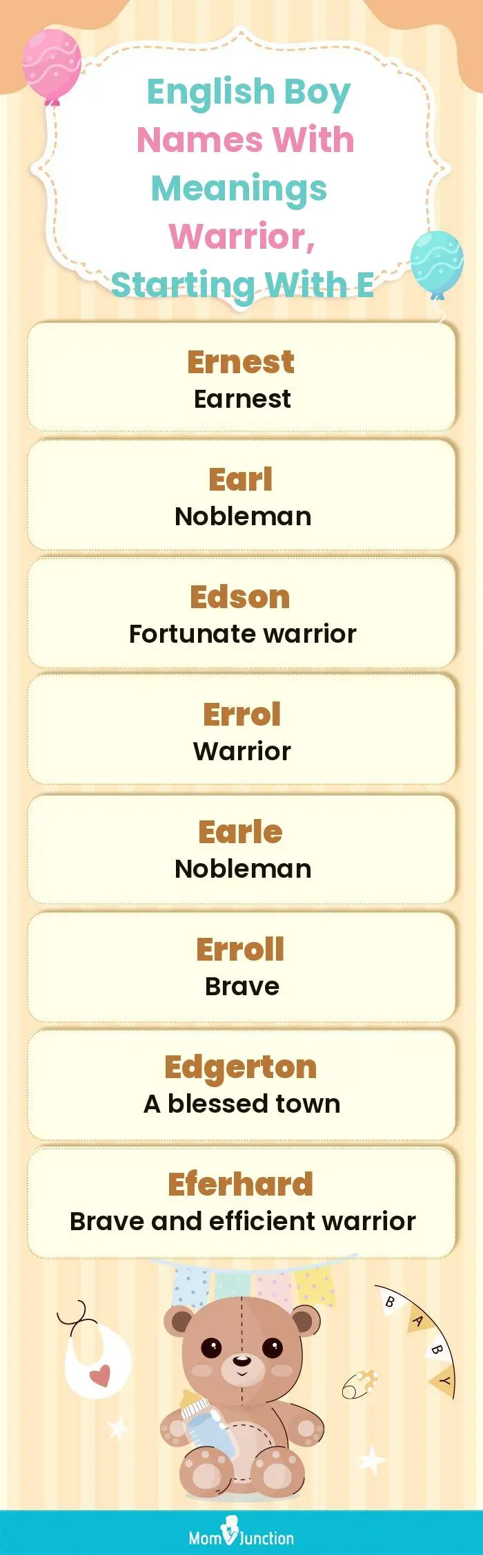  English Boy Names with Meanings Warrior, Starting With E(infographic)