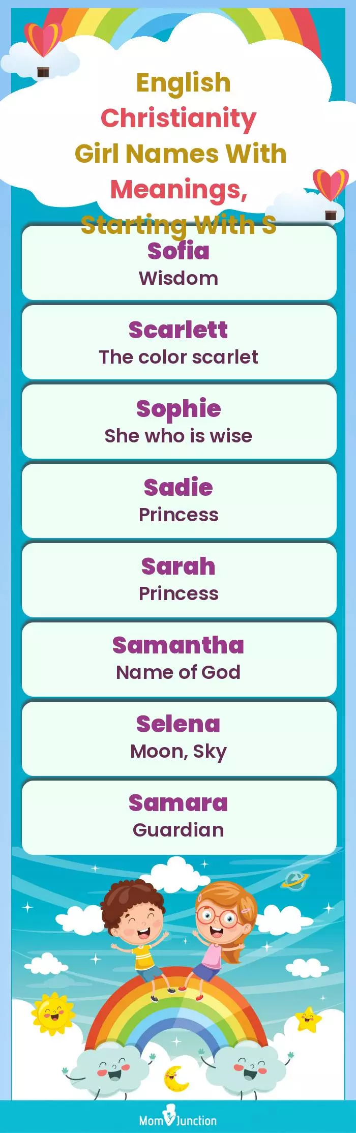  English Christianity Girl Names with Meanings, Starting With S(infographic)