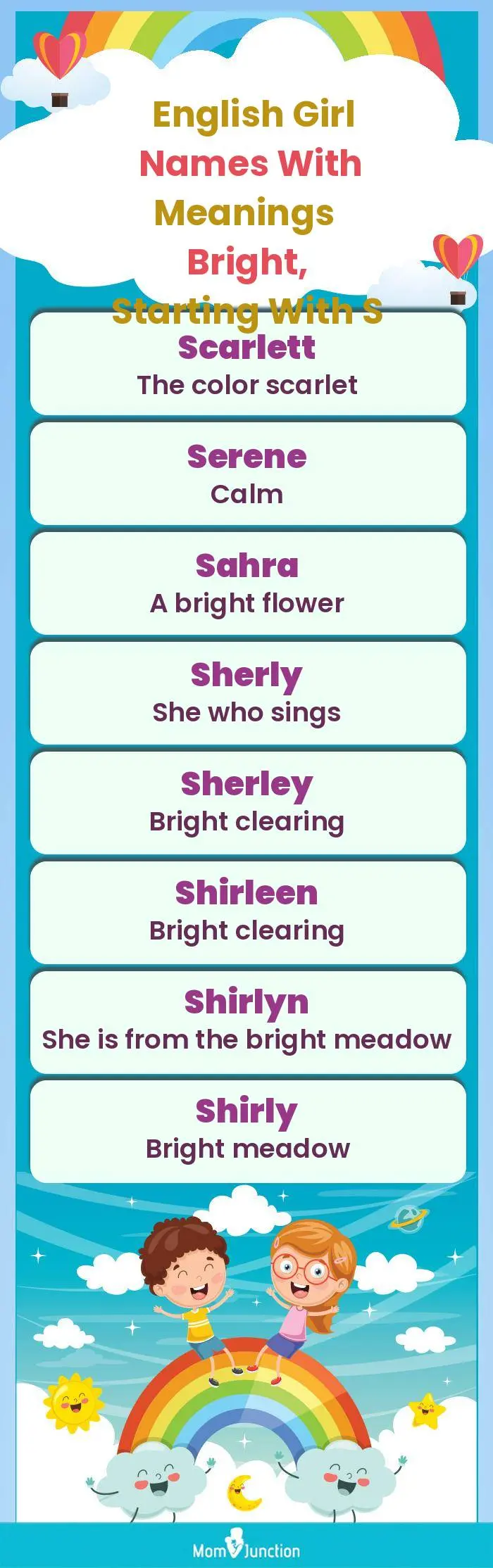 English Girl Names with Meanings Bright, Starting With S(infographic)