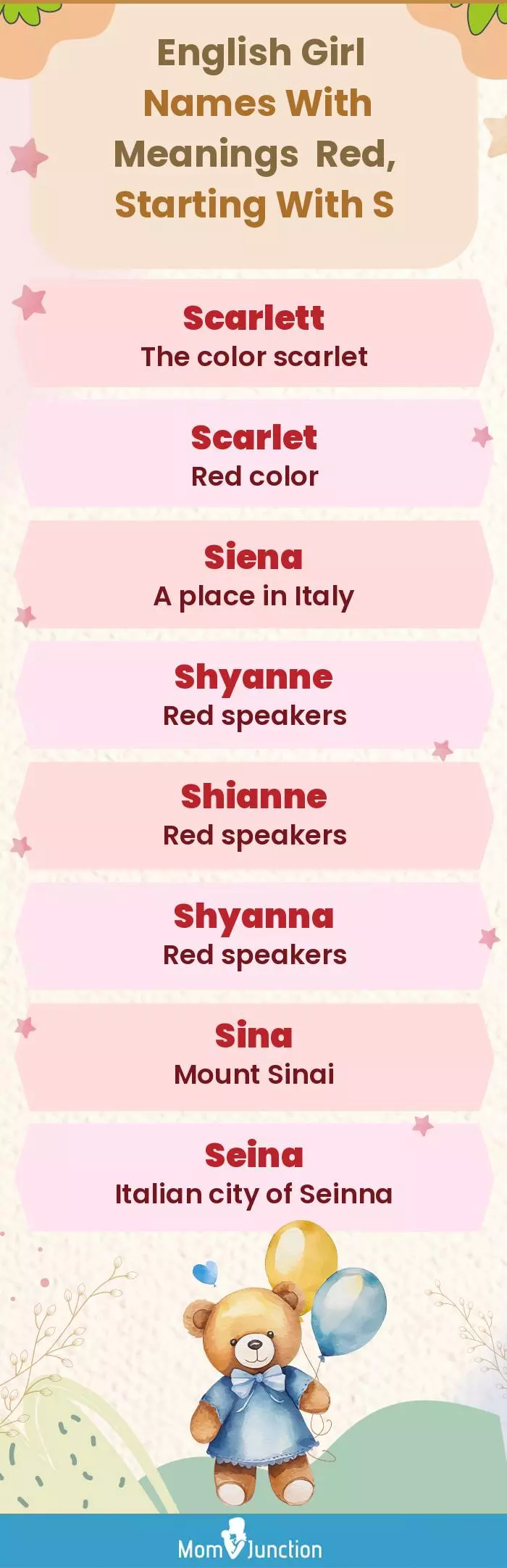  English Girl Names with Meanings Red, Starting With S(infographic)