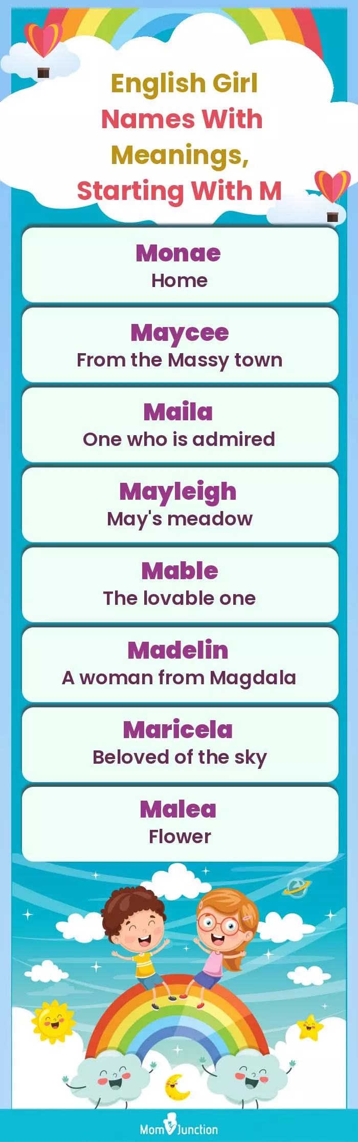  English Girl Names with Meanings, Starting With M(infographic)