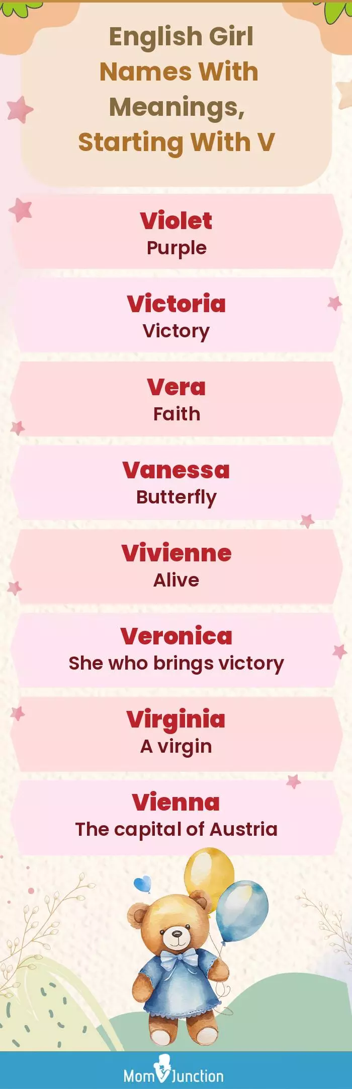  English Girl Names with Meanings, Starting With V(infographic)