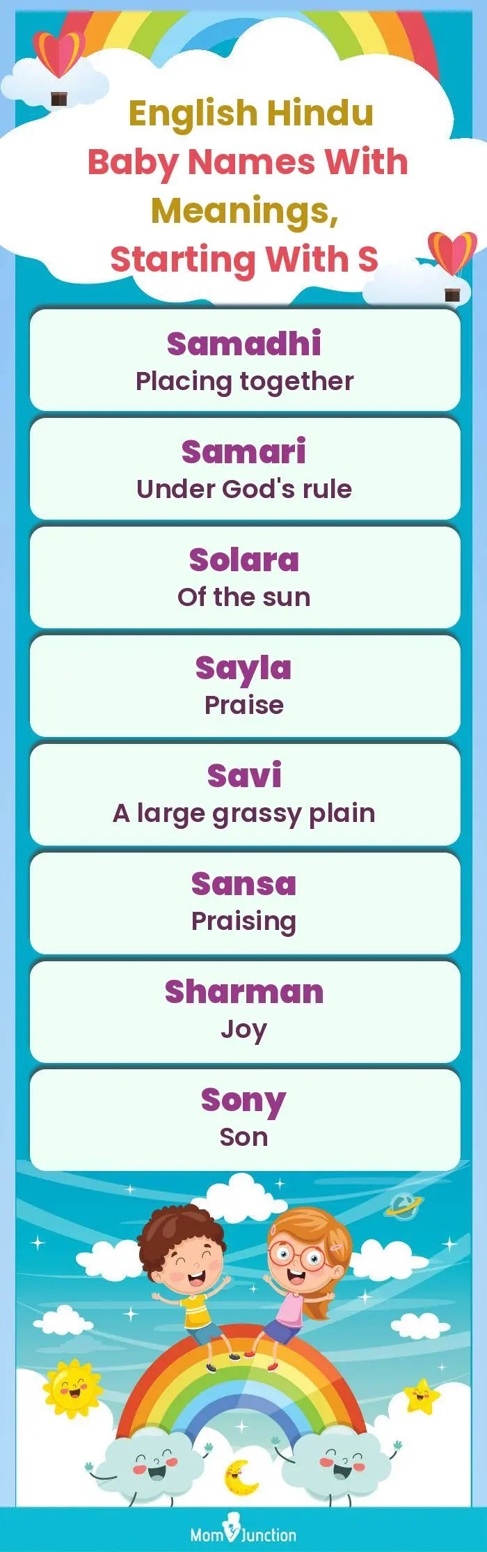  English Hindu Baby Names with Meanings, Starting With S(infographic)