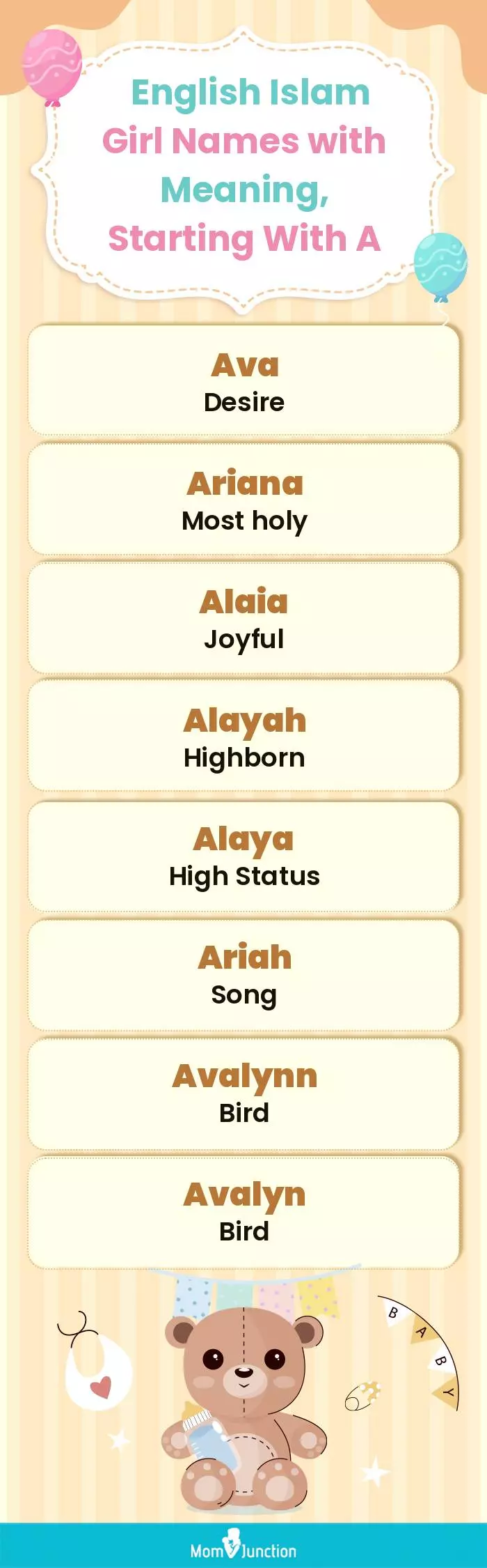  English Islam Girl Names with Meaning, Starting With A(infographic)