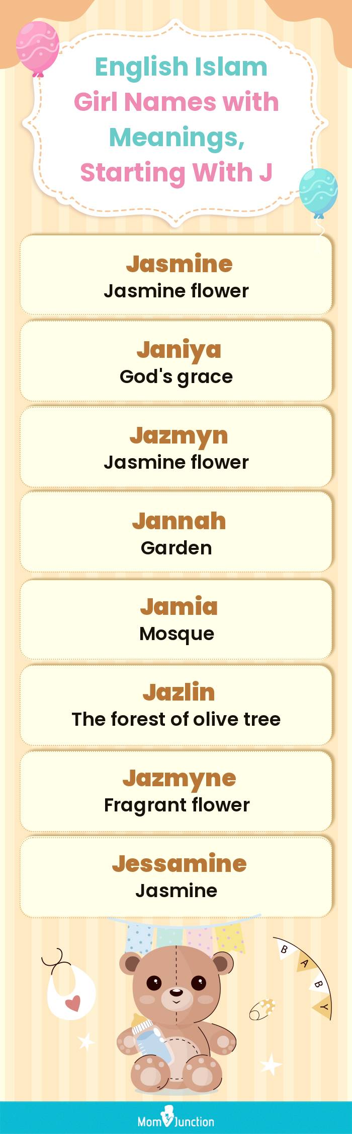  English Islam Girl Names with Meanings, Starting With J(infographic)