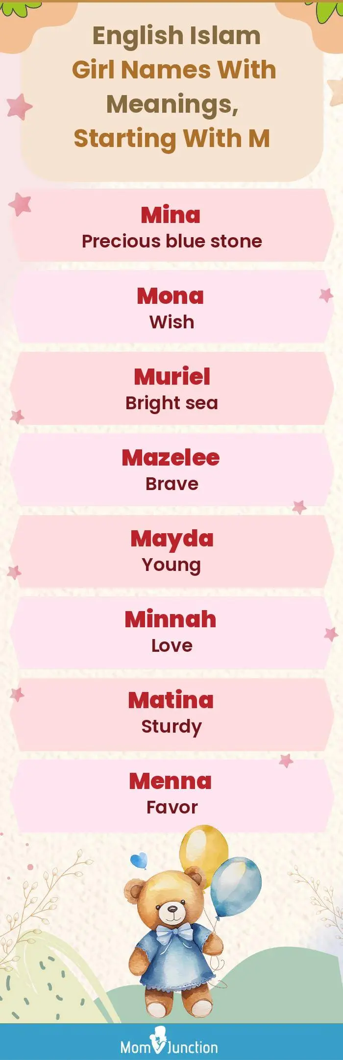  English Islam Girl Names with Meanings, Starting With M(infographic)