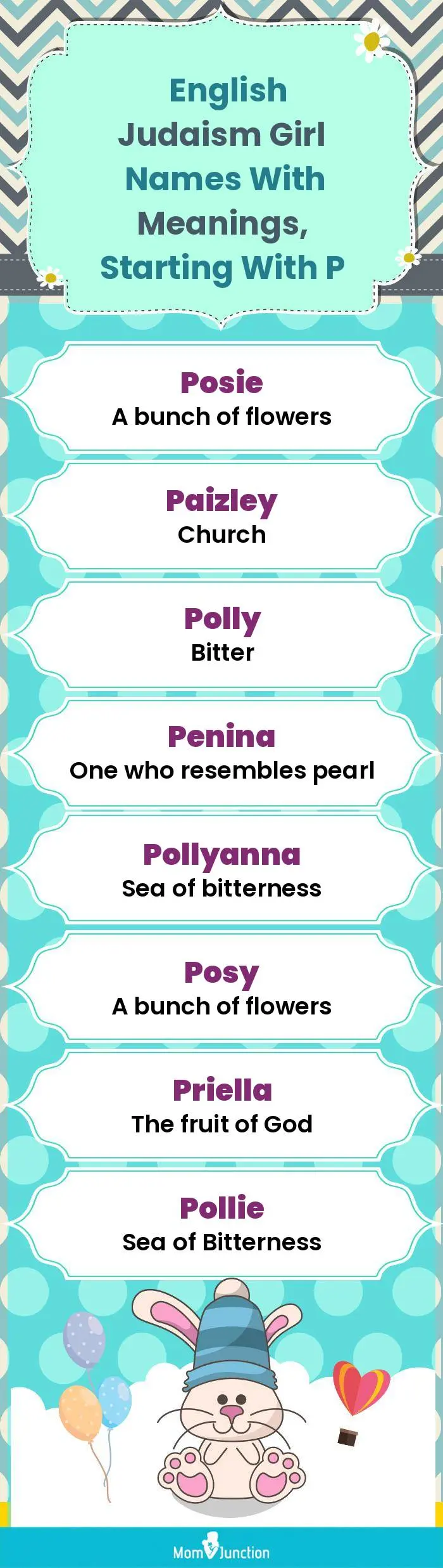  English Judaism Girl Names with Meanings, Starting With P(infographic)
