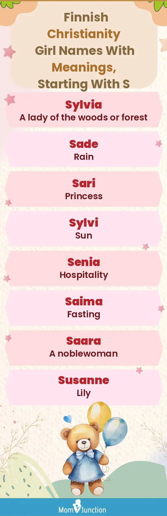  Finnish Christianity Girl Names with Meanings, Starting With S(infographic)