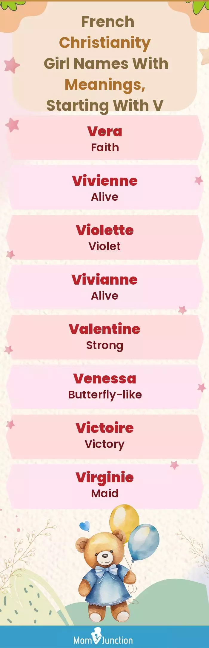  French Christianity Girl Names with Meanings, Starting With V(infographic)