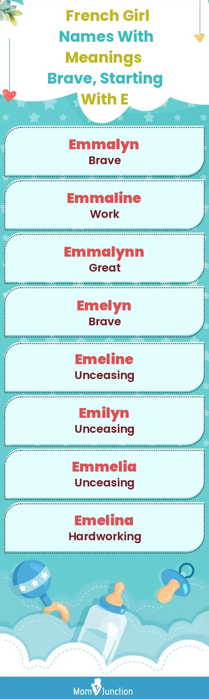 French Girl Names with Meanings Brave, Starting With E(infographic)