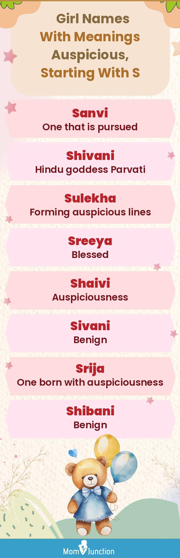  Girl Names with Meanings Auspicious, Starting With S(infographic)