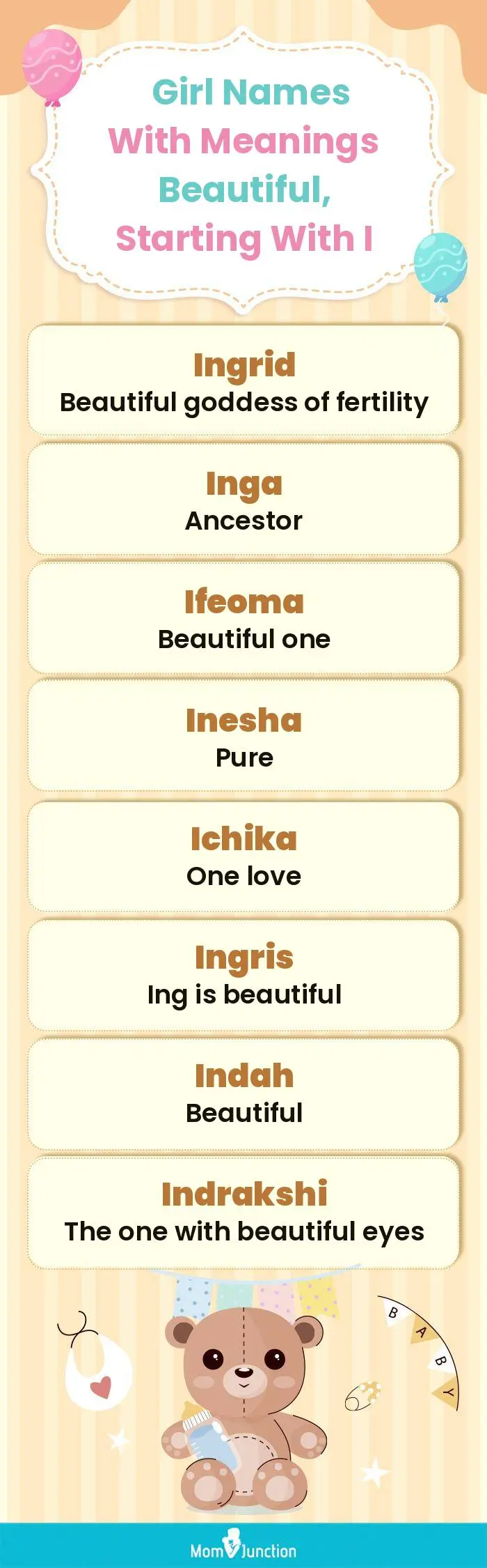  Girl Names with Meanings Beautiful, Starting With I(infographic)