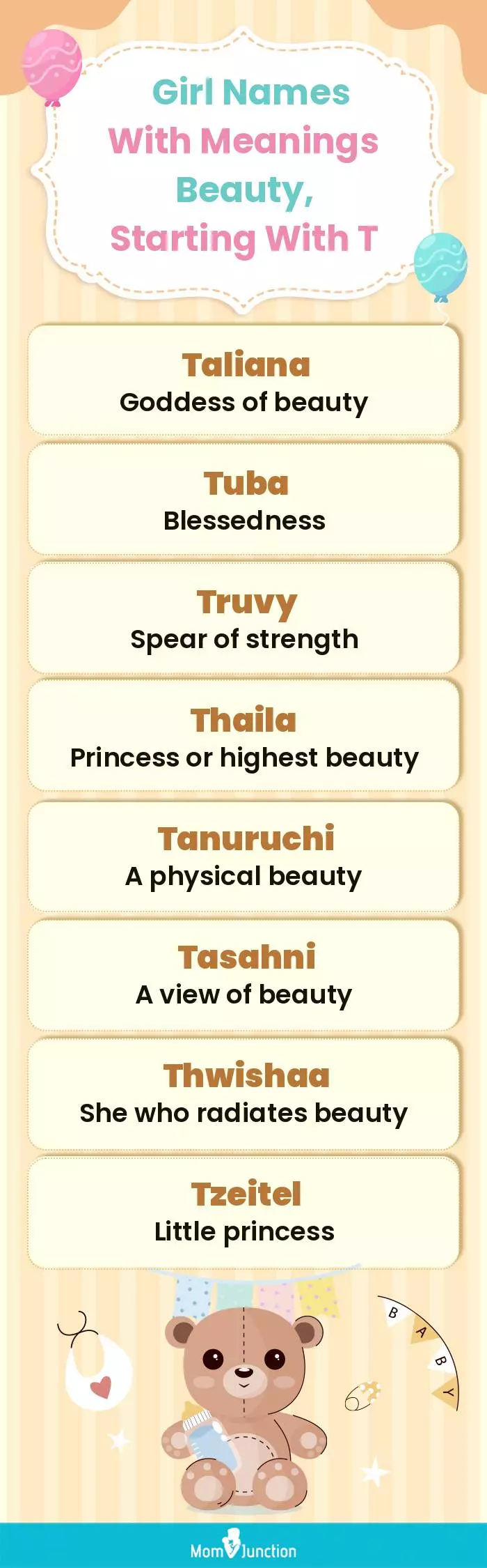  Girl Names with Meanings Beauty, Starting With T(infographic)