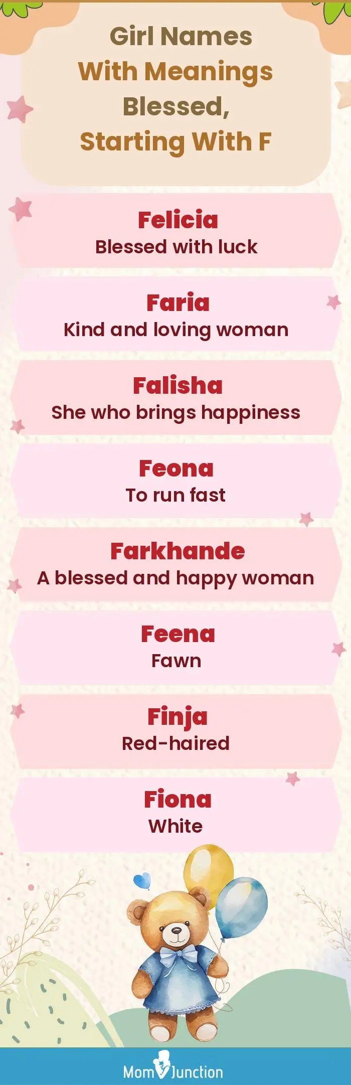  Girl Names with Meanings Blessed, Starting With F(infographic)