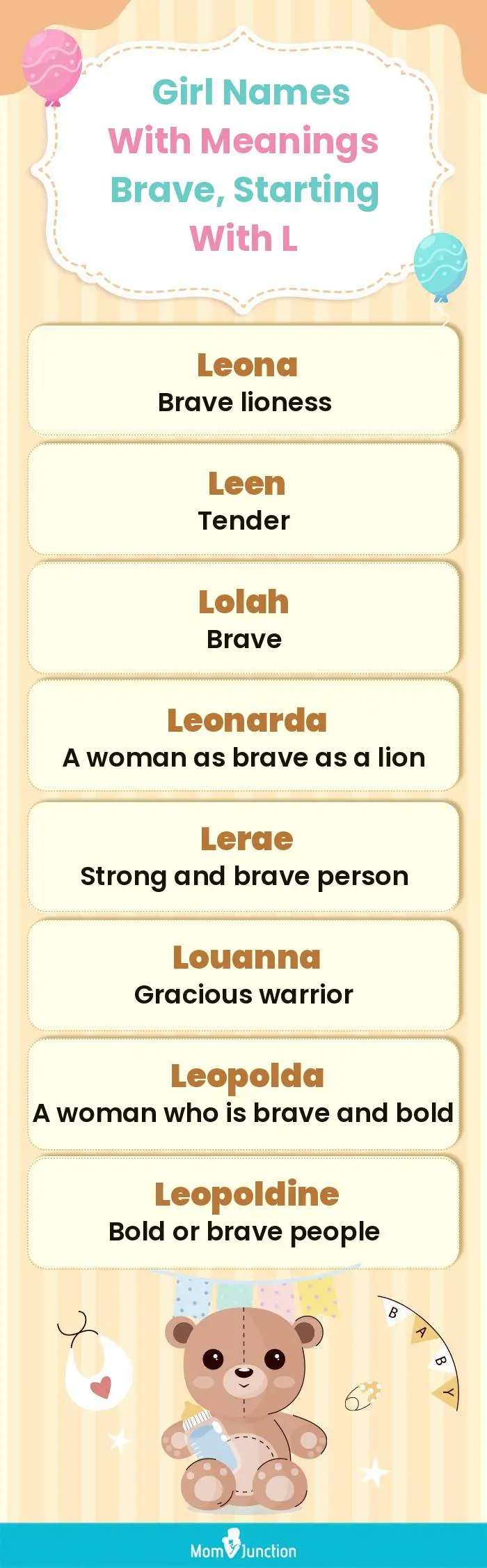  Girl Names with Meanings Brave, Starting With L(infographic)