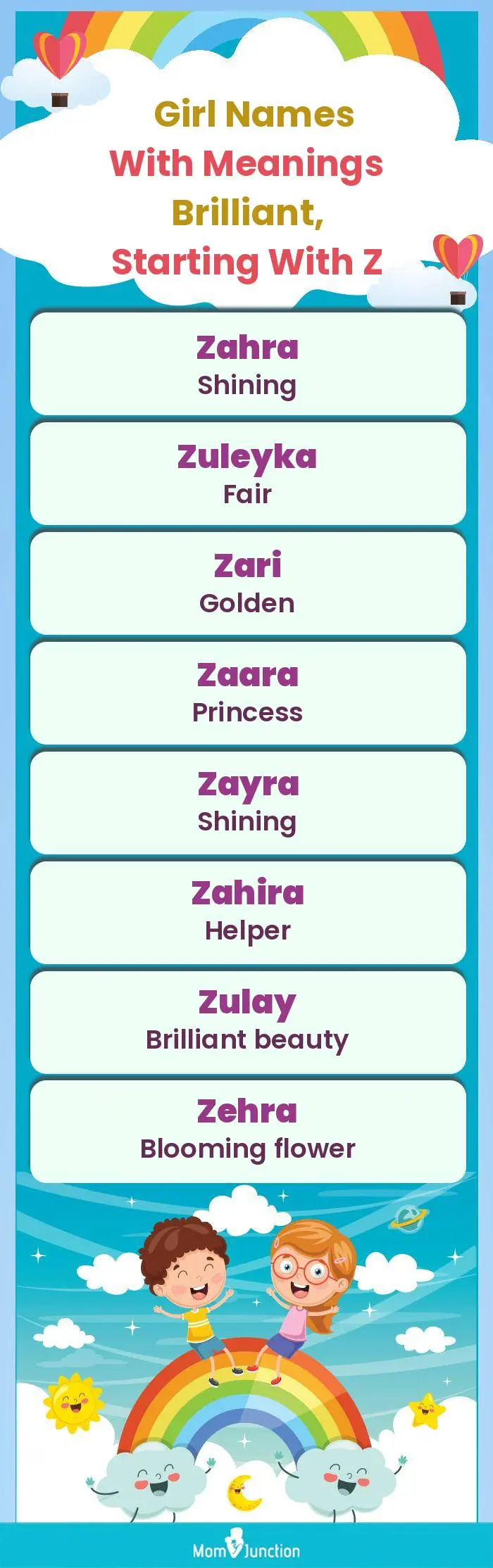  Girl Names with Meanings Brilliant, Starting With Z(infographic)