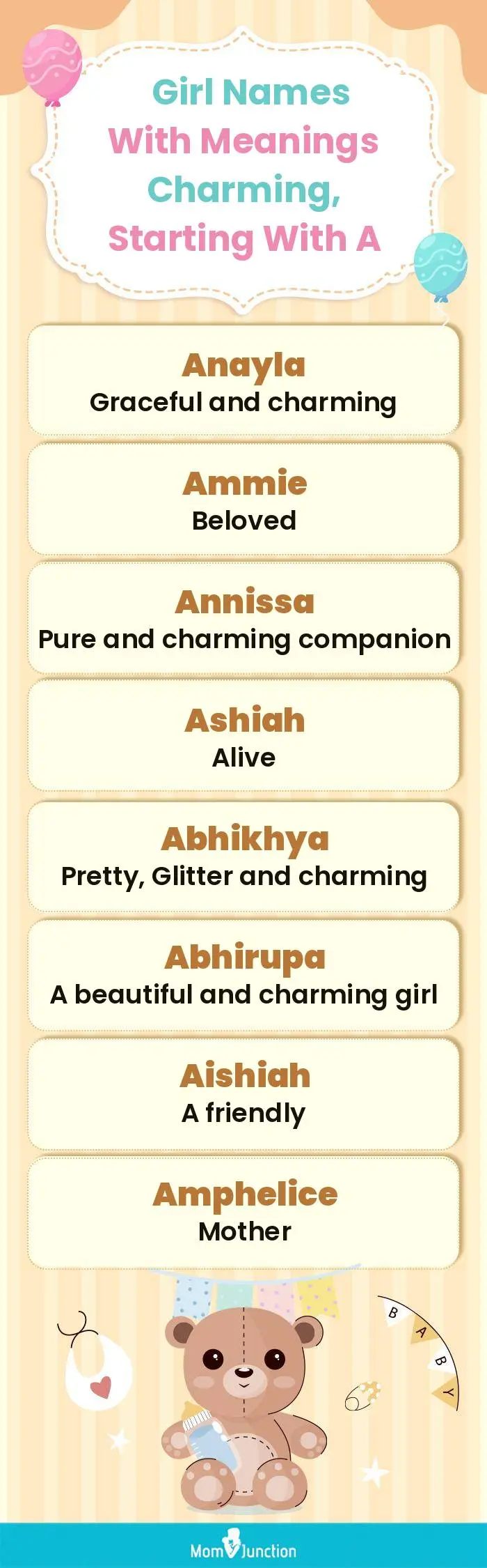  Girl Names with Meanings Charming, Starting With A(infographic)