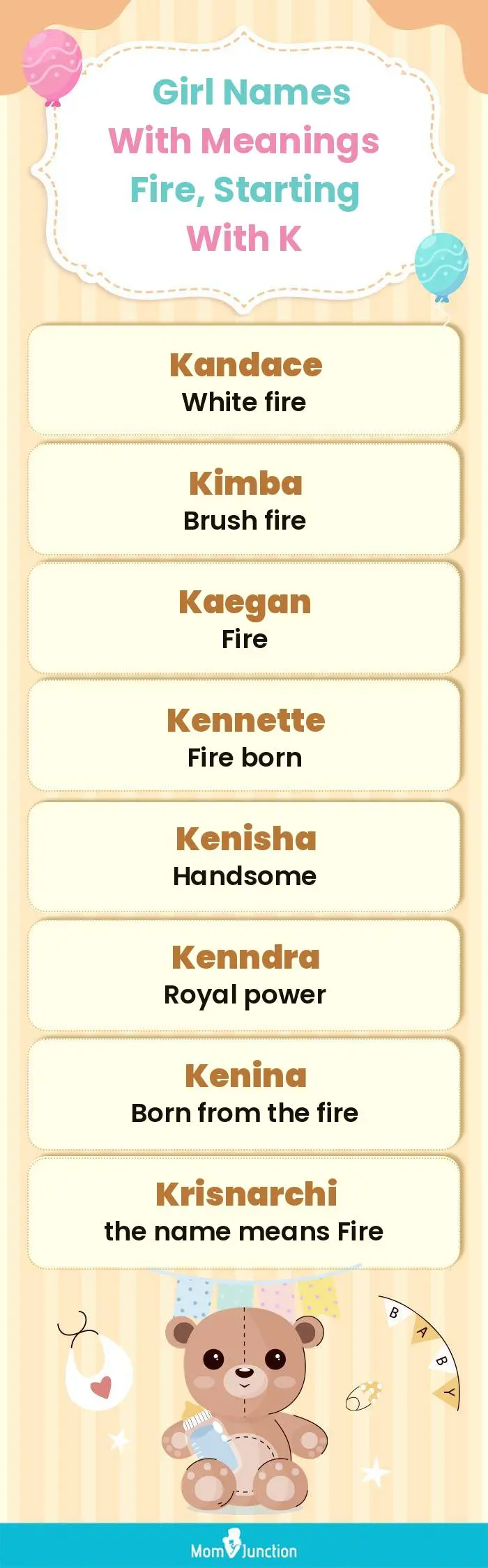  Girl Names with Meanings Fire, Starting With K(infographic)