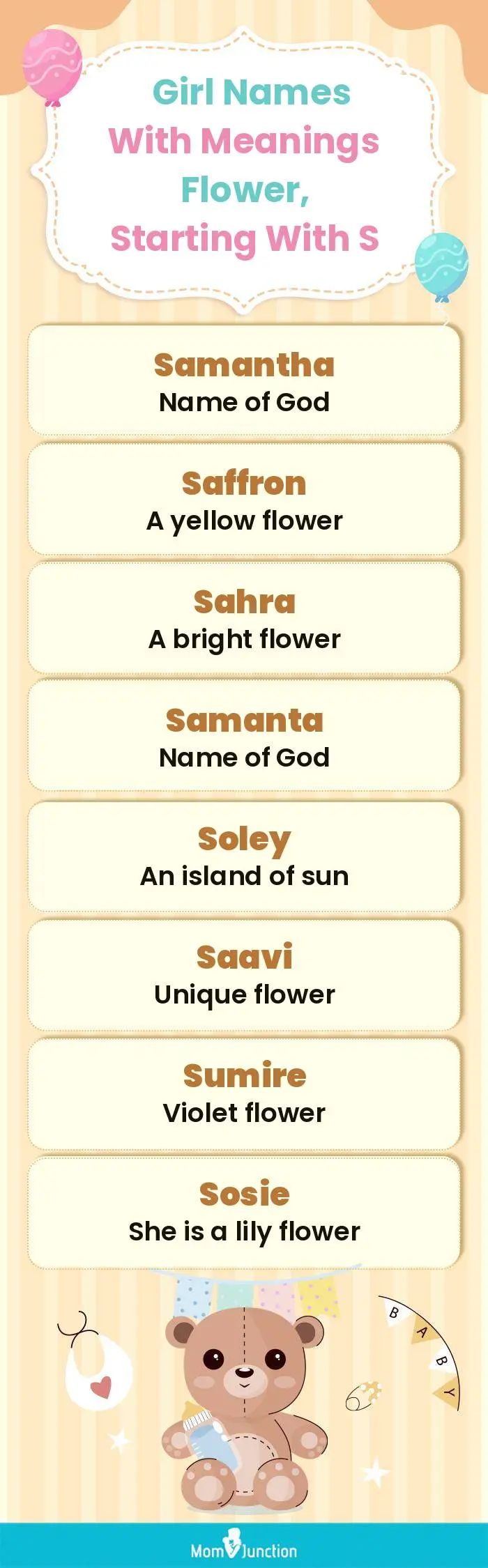  Girl Names with Meanings Flower, Starting With S(infographic)