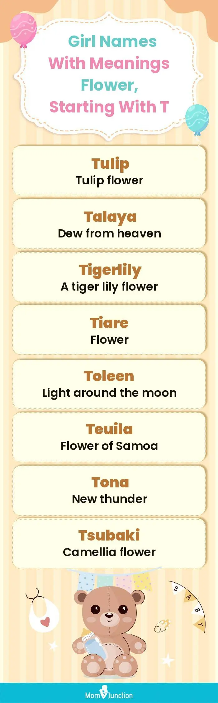  Girl Names with Meanings Flower, Starting With T(infographic)