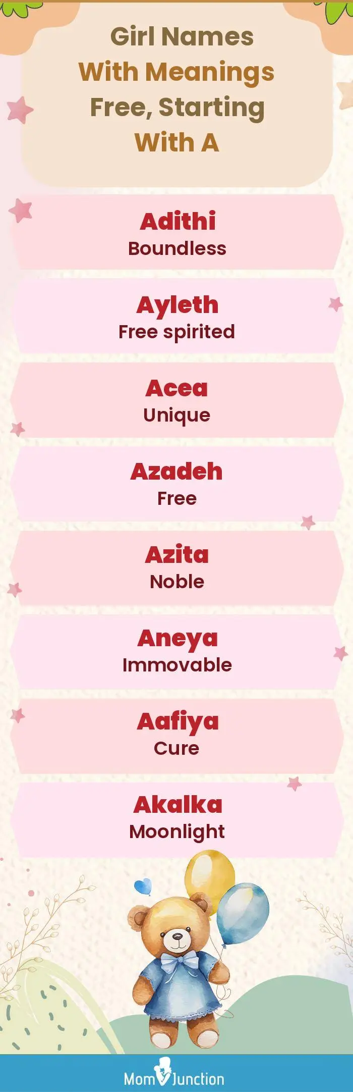  Girl Names with Meanings Free, Starting With A(infographic)